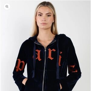 ESSUE NAVY VELVET GRAPHIC LETTERS ZIPPED SWEATSHIRT 321 style# LJ90453